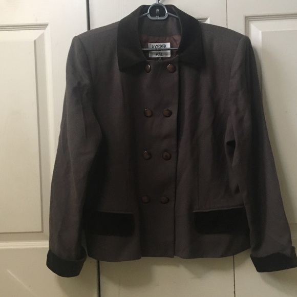 Vintage Kasper for ASL Wool Blazer Jacket Faux Suede Trim VTG Brown Buttons 14 - Picture 2 of 15
